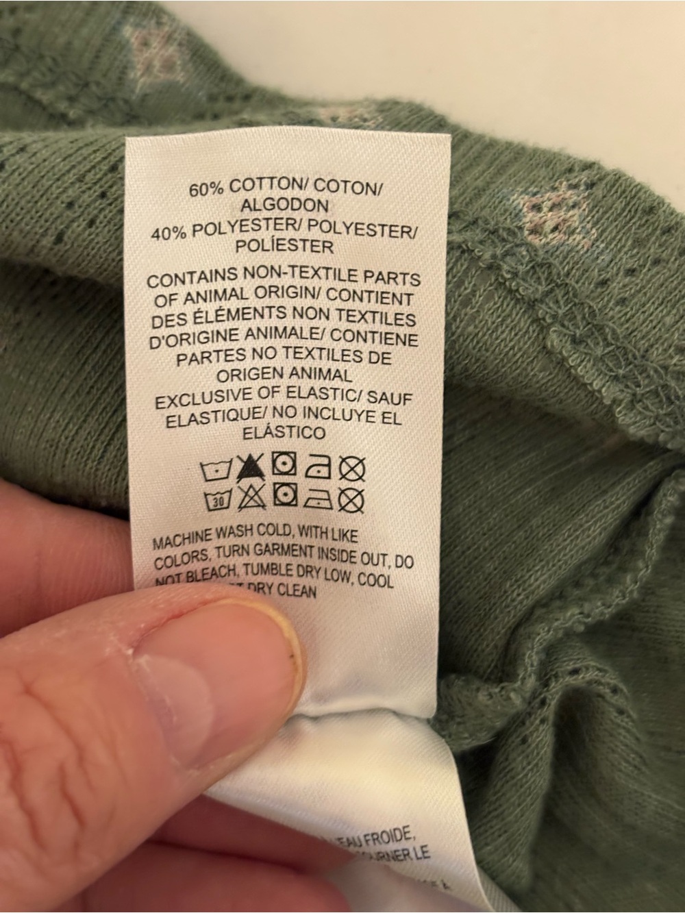 Lucky Brand Sage Green Pointelle Knit Peasant Top Large Boho 3/4 Puff Sleeve - Picture 3 of 8